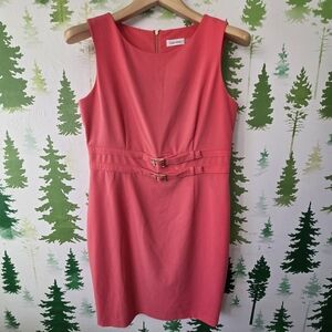 Coral Calvin Klrin Sleeveless Belted Dress